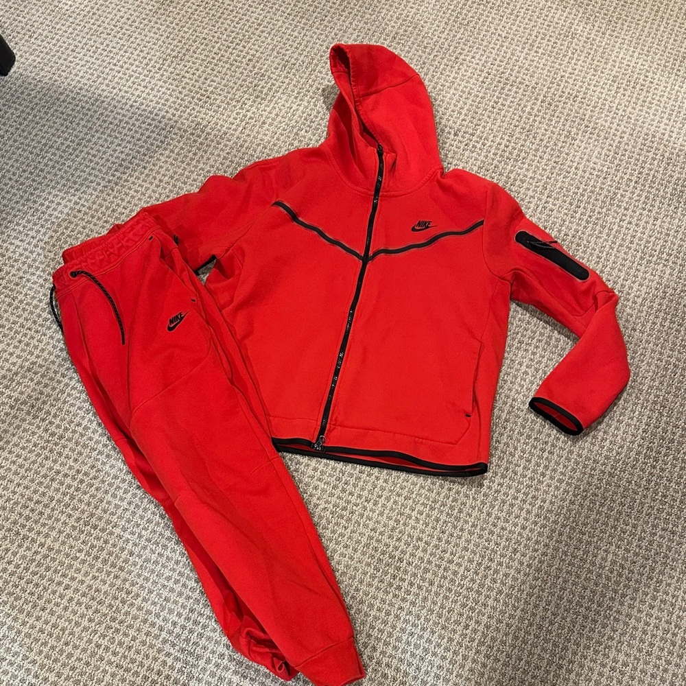 Nike Red Hooded Zip Track Jacket and Joggers Set